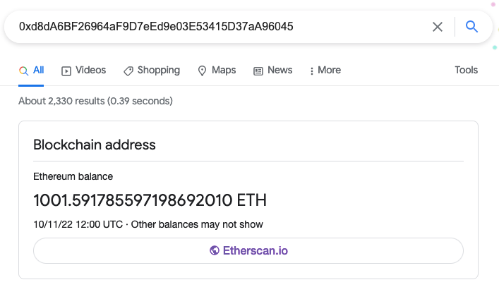 Поиск в Google адреса Ethereum